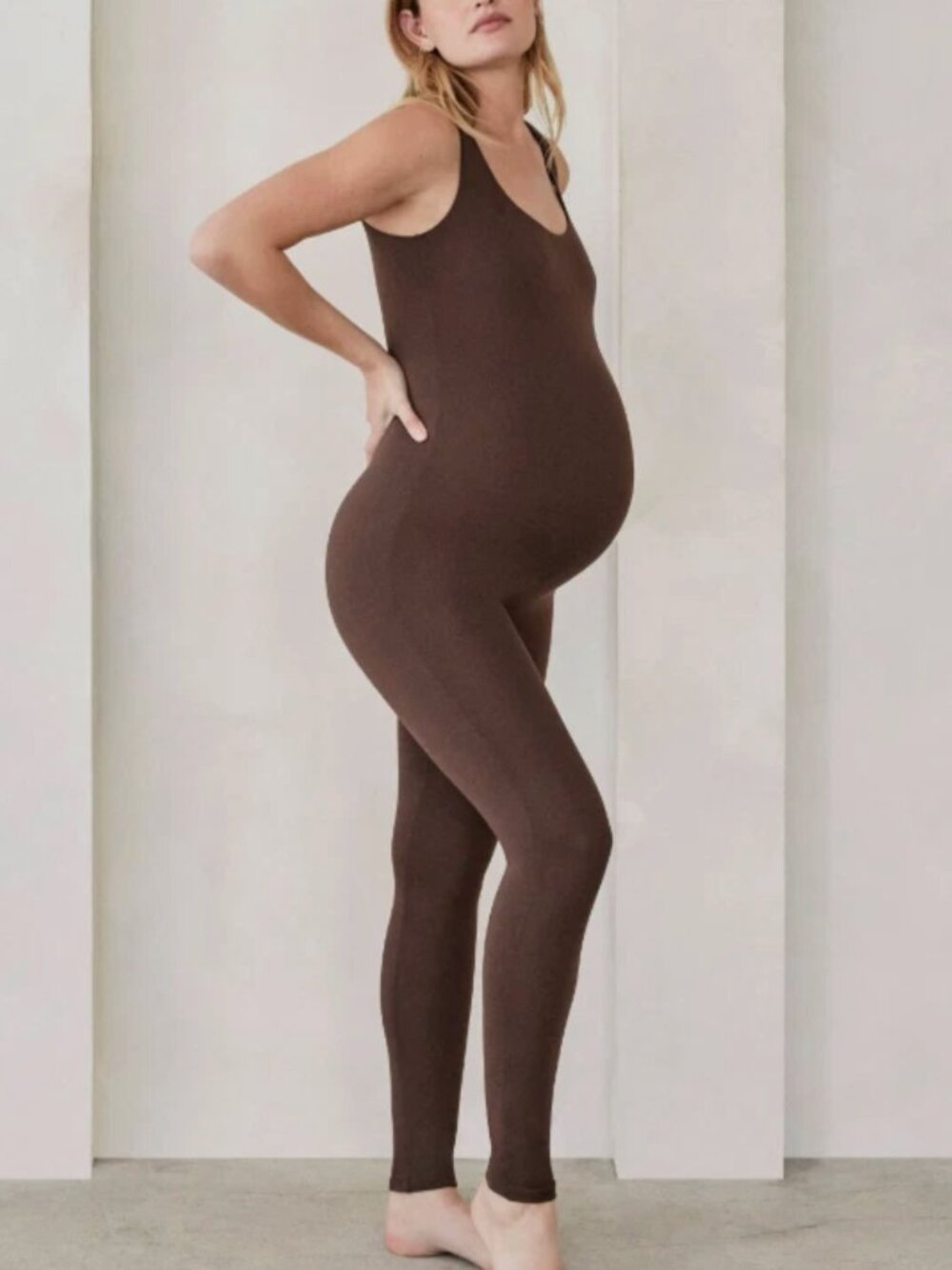 Bumpsuit The Lucy Maternity Unitard Bodysuit Chocolate Brown Stretch Size XS
